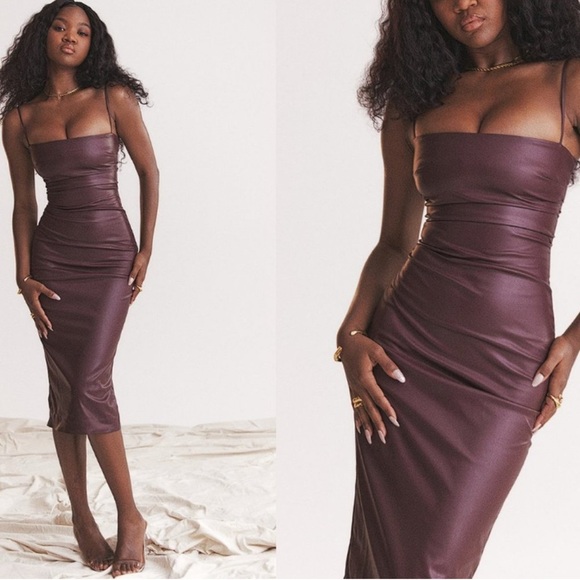 House of CB Jalena Dress Merlot Purple Faux Leather Max XL - Picture 1 of 13